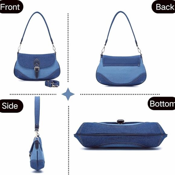 NWOT! Two-tone Blue Denim Shoulder Crossbody Purse with Two Detachable Straps - Picture 3 of 15